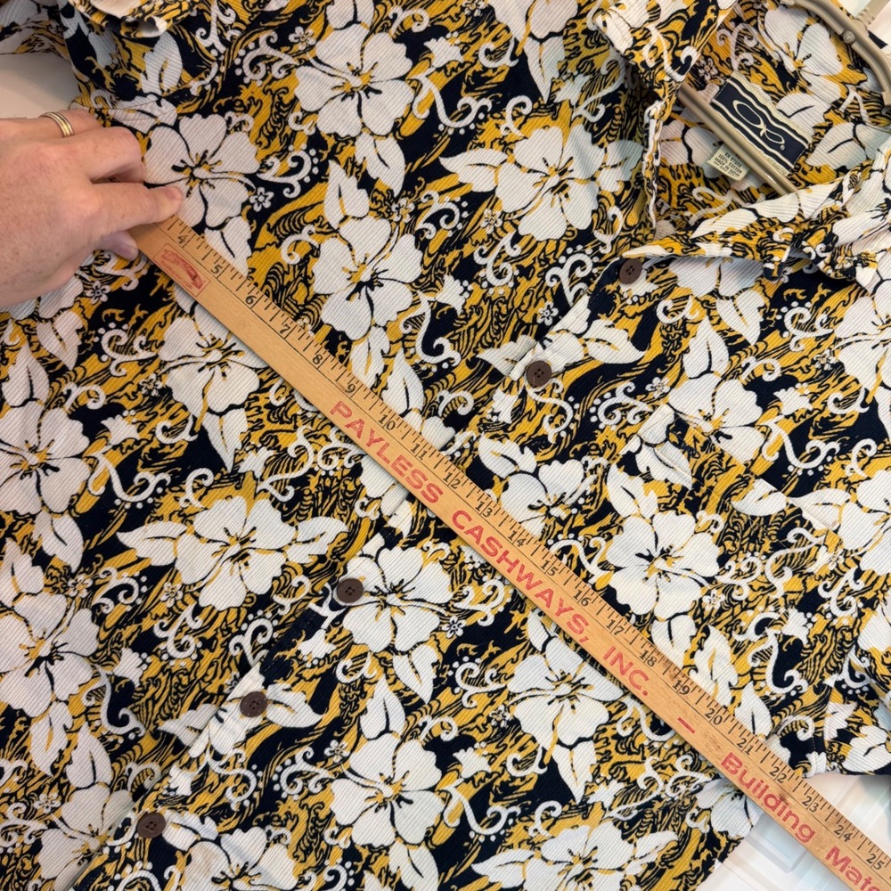 Ocean Pacific OP Med Floral Textured Cotton Button Shirt Yellow VTG Loop Collar - Picture 10 of 11